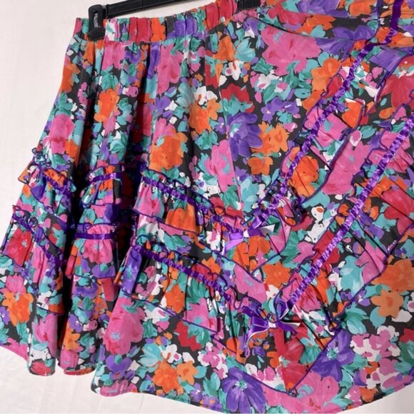Vintage Square Dance Collections Pink Purple Floral Ruffled Tiered Skirt M - Picture 7 of 14
